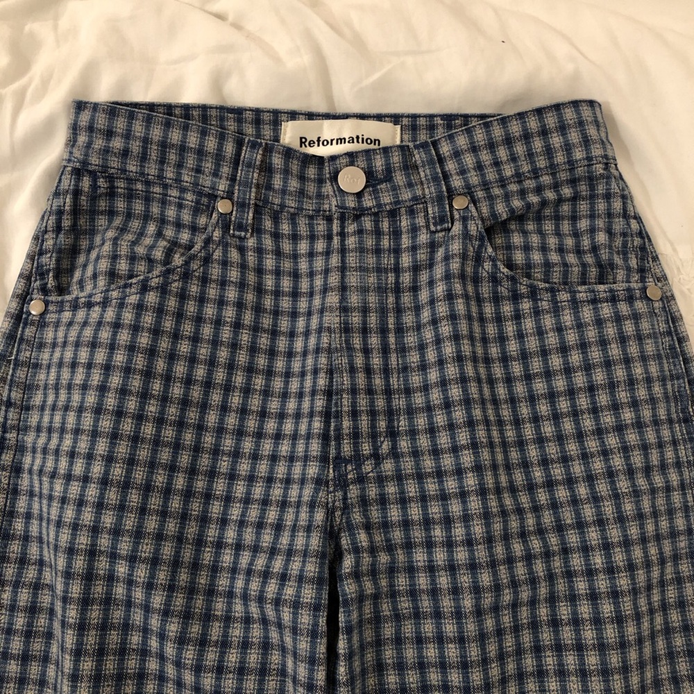 Reformation Blue Plaid Pants